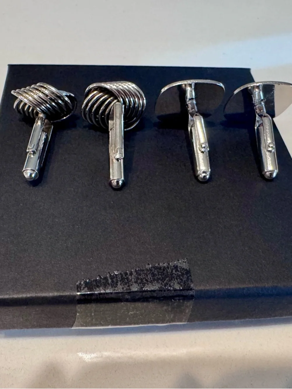 Vintage Silver Tone Cufflinks Lot Knot & Cabochon Set